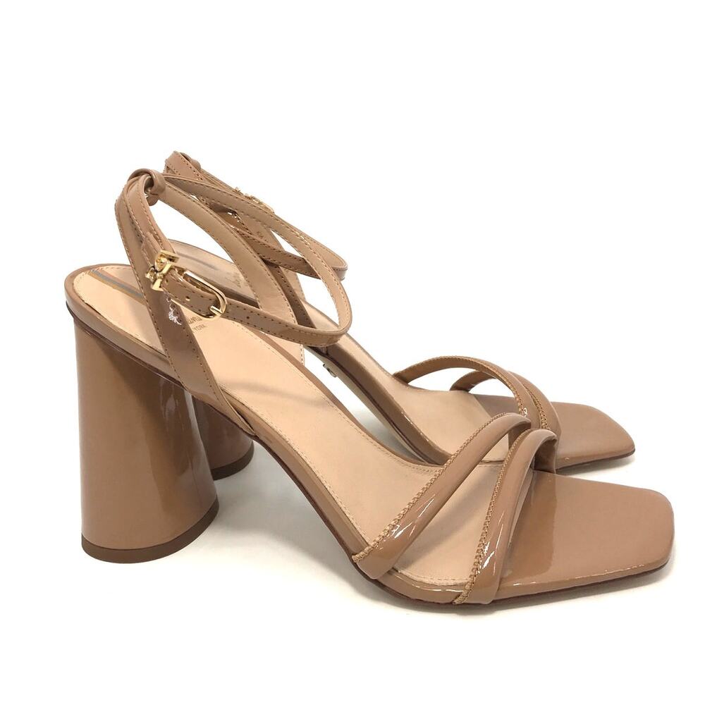 Sam Edelman KIA Strappy Heels 10 Nude Brown Faux Patent Leather